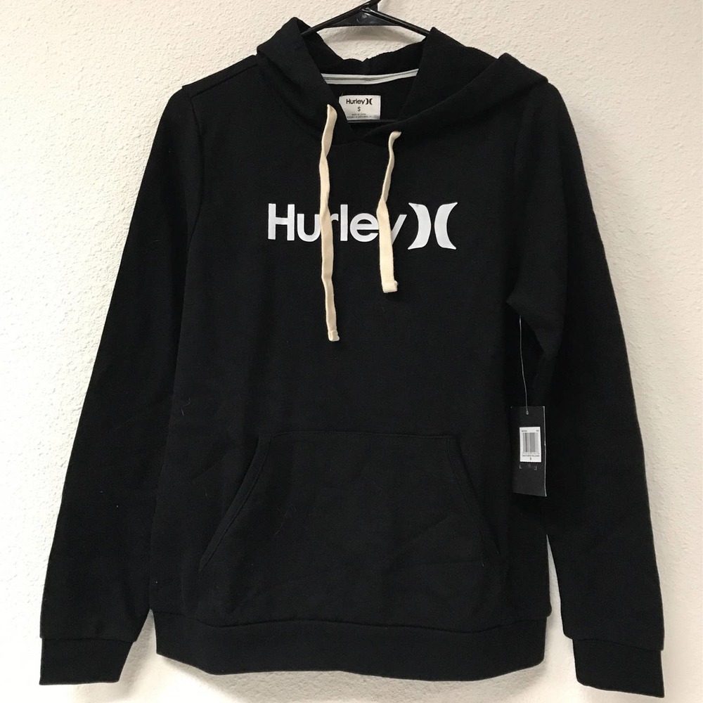Hurley Women's SMALL One & Only Fleece Hoodie Pullover Black Sweatshirt - Picture 2 of 5